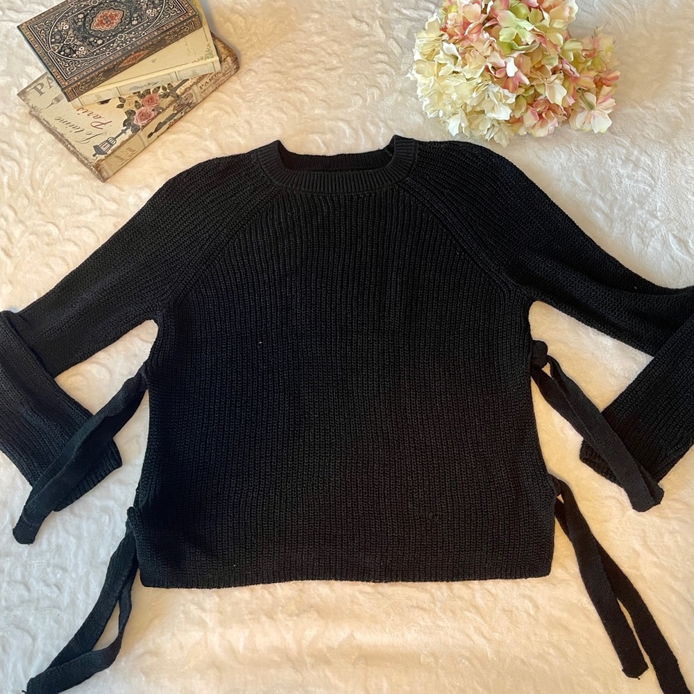Loft knit black sweater with side ties